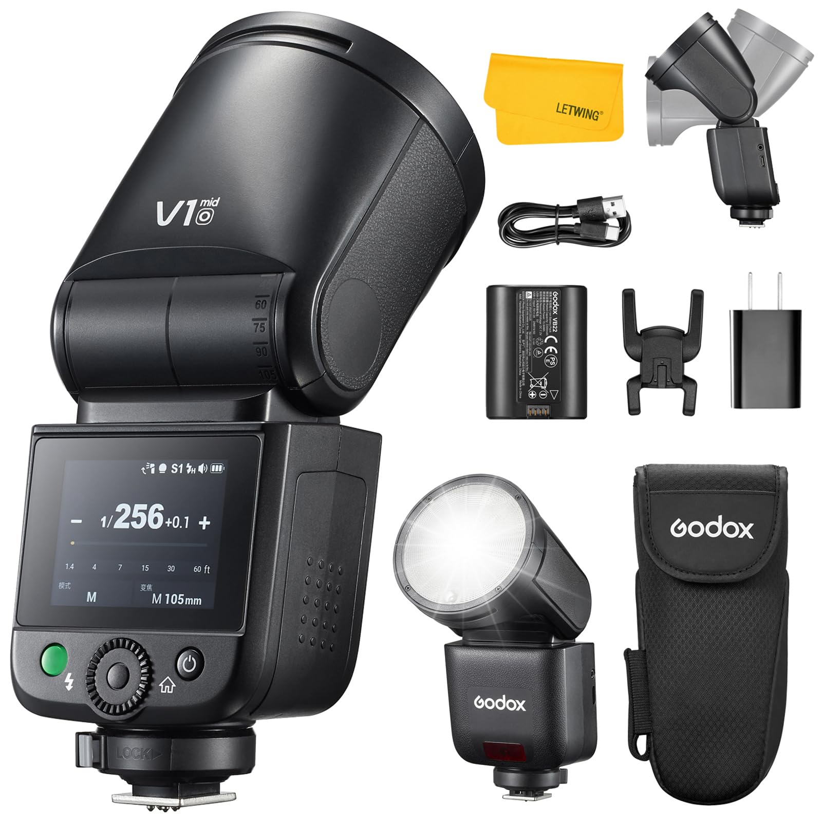 Godox V1 Mid O TTL Flash for Olympus Panasonic, 2.4G Round Head Speedlite | 55Ws HSS 1/8000s, 2200mAh Li-ion Battery, 650 Full Power Shots, 1.7s Recycle Time, 10 Level LED Modeling Lamp, Touchscreen