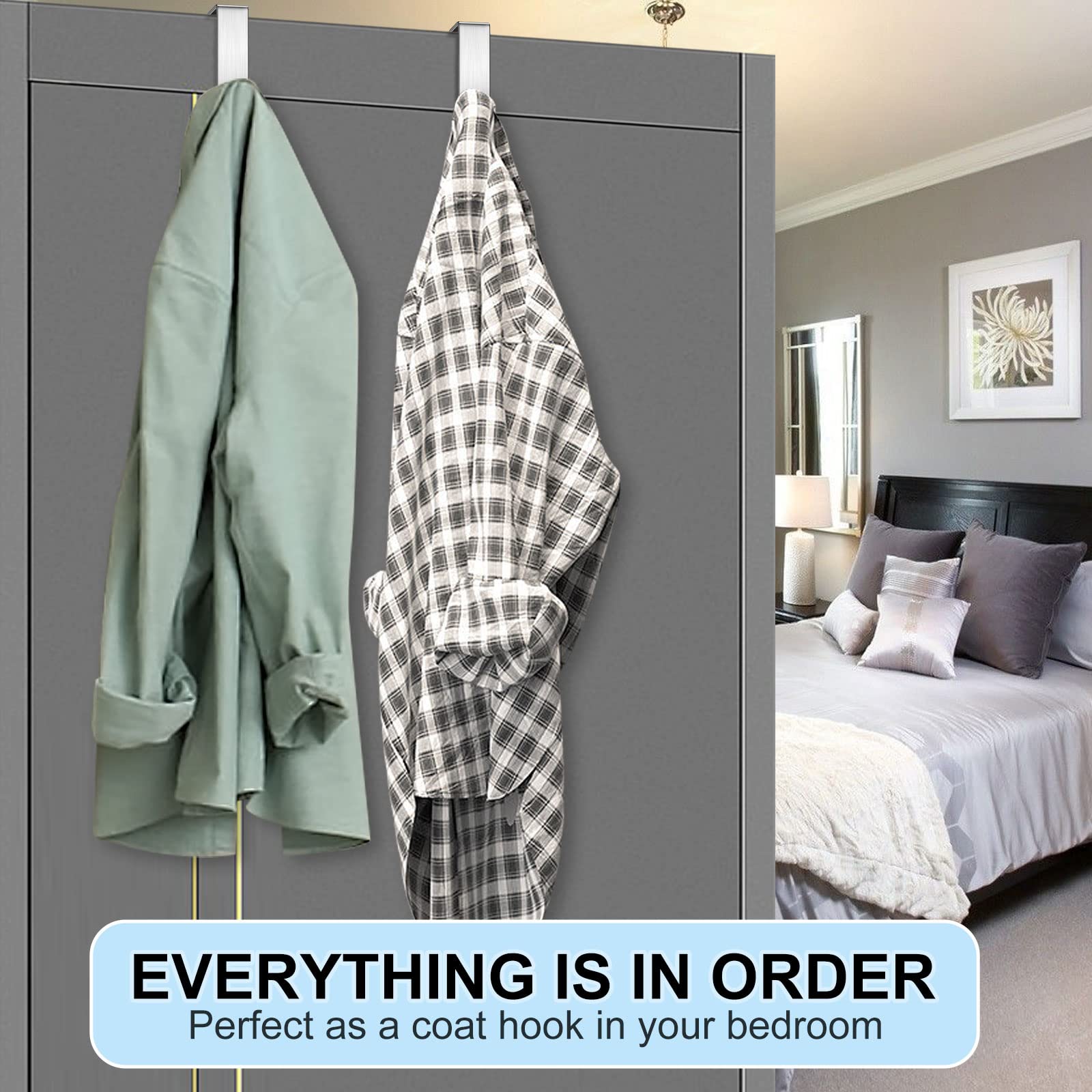 MOSUO Gancio per Porta, 10 Pezzi Porta Asciugamani Acciaio Inossidabile Porta Appendiabiti, Ganci Appendiabiti Per Camera Da Letto, Bagno, Cucina, Armadietto, Argento