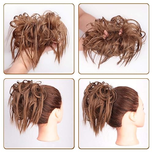 Miniatura 4 de Lativ Extensión de cabello desordenado con banda de goma elástica, accesorios desordenados para mujeres y niñas (moño pequeño, marrón ceniza claro)