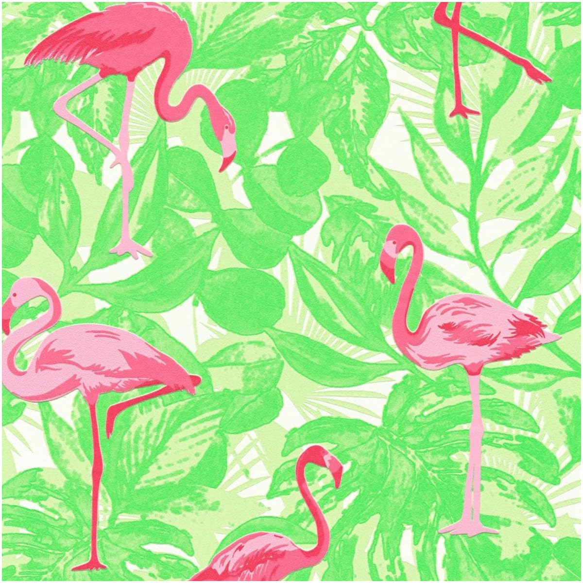Yöl Green & Pink Kids Wallpaper Flamingo Tropical Leaf Print Green Pink Gloss Feature Wall For Bedroom Playroom Nursery Vinyl Non Woven Bright Botanical Design Embossed Finish