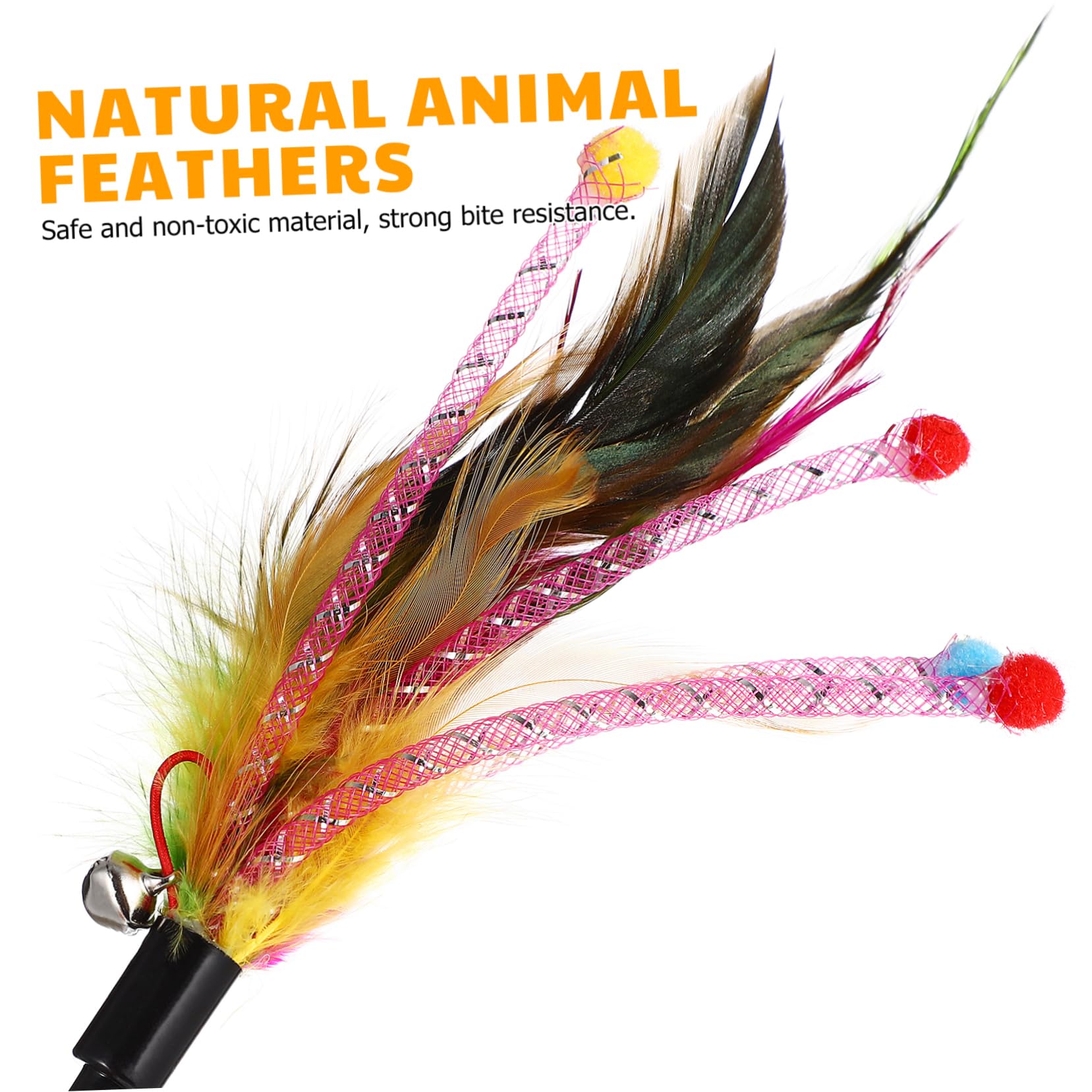 MERRYHAPY Cat Feather Teaser Toys 4 Pieces Interactive Cat Wand Set High Energy Toys for Cats Fabric Stripe and Random