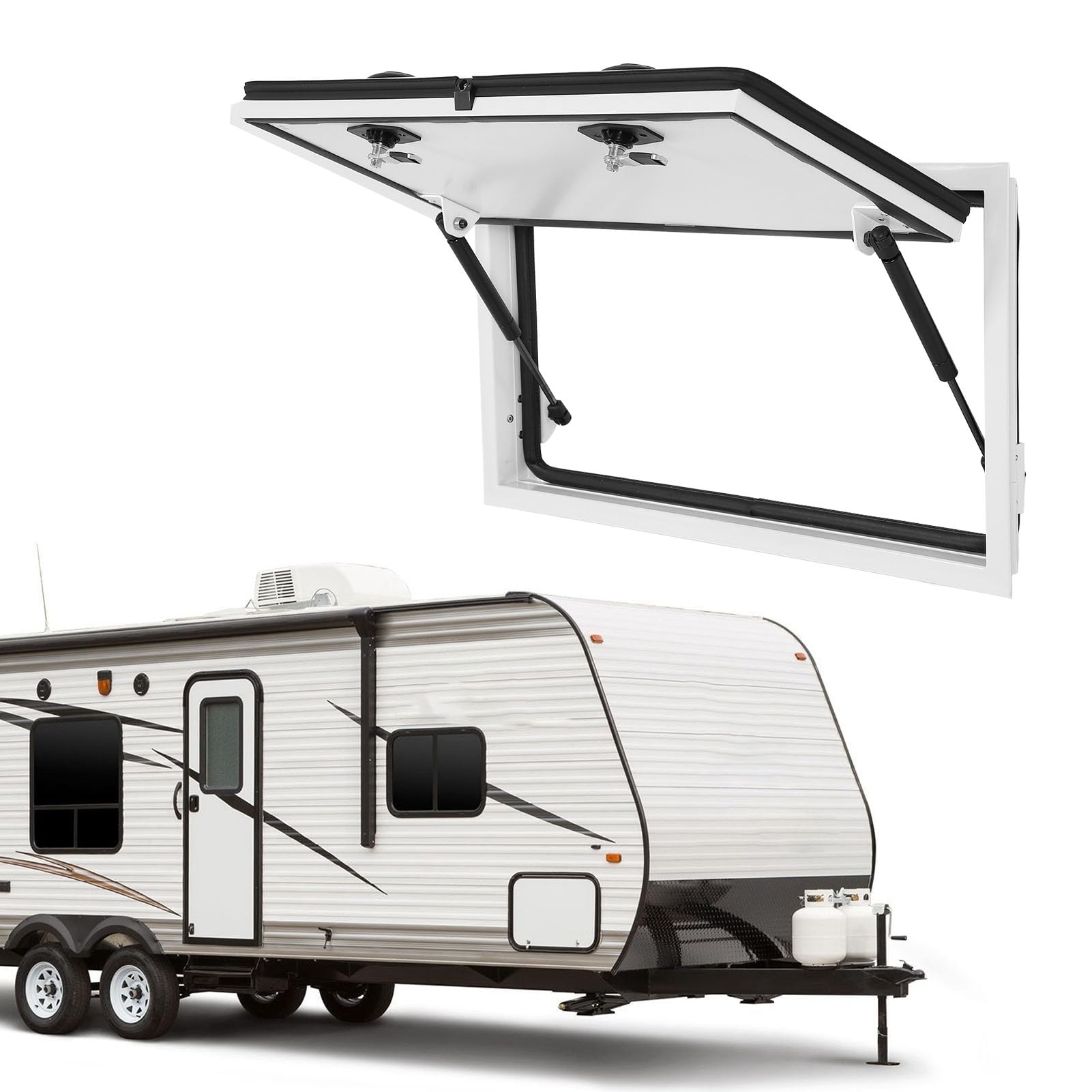 Jiawu Porte à Bagages pour Camping-Car, Porte de Rangement pour Compartiment de Rangement pour Camping-Car, 61 X 30,5 Cm, Porte D'accès Robuste avec Barres de Support et Verrou de