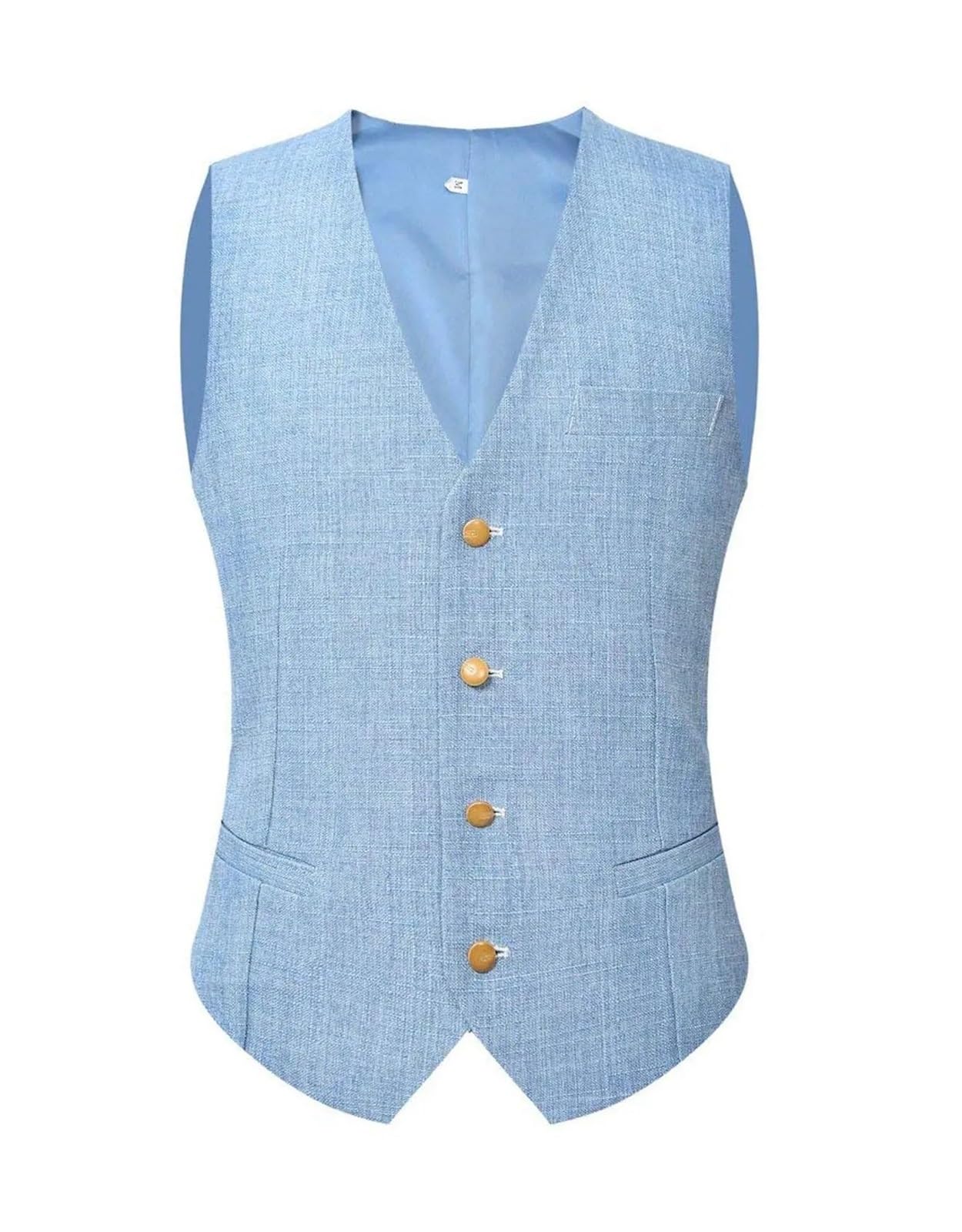 Abito da Sposo Completo da Uomo in Lino Beige/Blu, 3 Pezzi, Monopetto, Slim Fit, Blazer, Gilet, Pantaloni, Elegante, Estivo, Spiaggia, for Matrimonio per Matrimonio