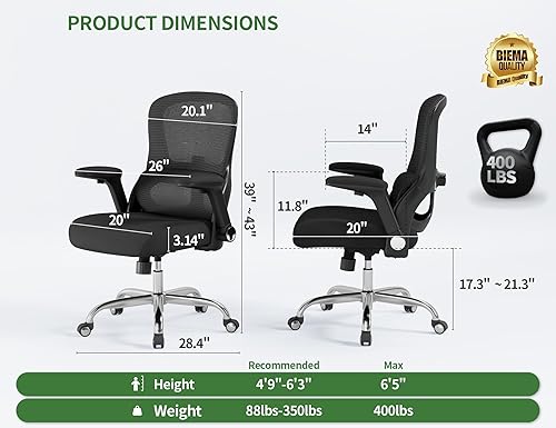 Miniatura 2 de Silla de oficina Silla de escritorio ergonómica cómoda Silla de computadora de malla de 400 libras, sillas ergonómicas para juegos con ruedas,