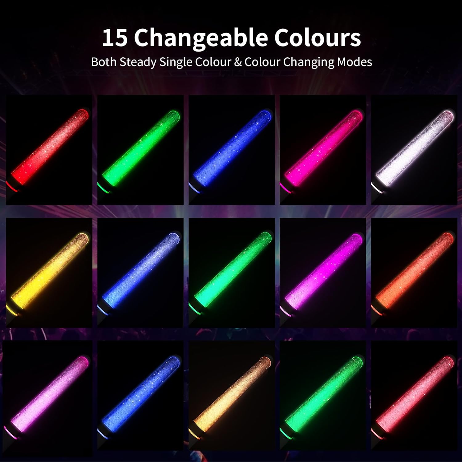 Bsgifts LED Glow Sticks 6 Pack, Reusable 15 Colors Light Stick Bulk, Glow Party Supplies for Wedding, Birthday, Raves, Concert, Camping, New Year, Halloween, Christmas (with AAA Battery)