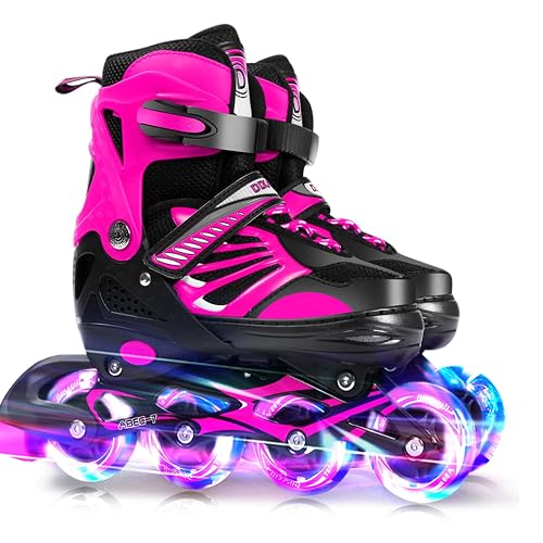 Lixada Inline Skates Kinder Vestellbare Inliner mit beleuchteten PU Rädern Rollschuhe Geschenk für Kinder Teenager,Jungen Mädchen Anfänger Damen Herren,Größe 28-33/34-37/38-41 - Pink - L(38-41)