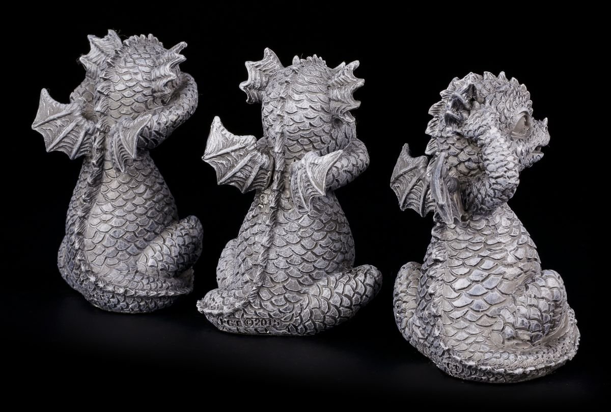 Niedliche Drachen Figuren 3er Set - Nichts böses sehen hören sprechen - Deko