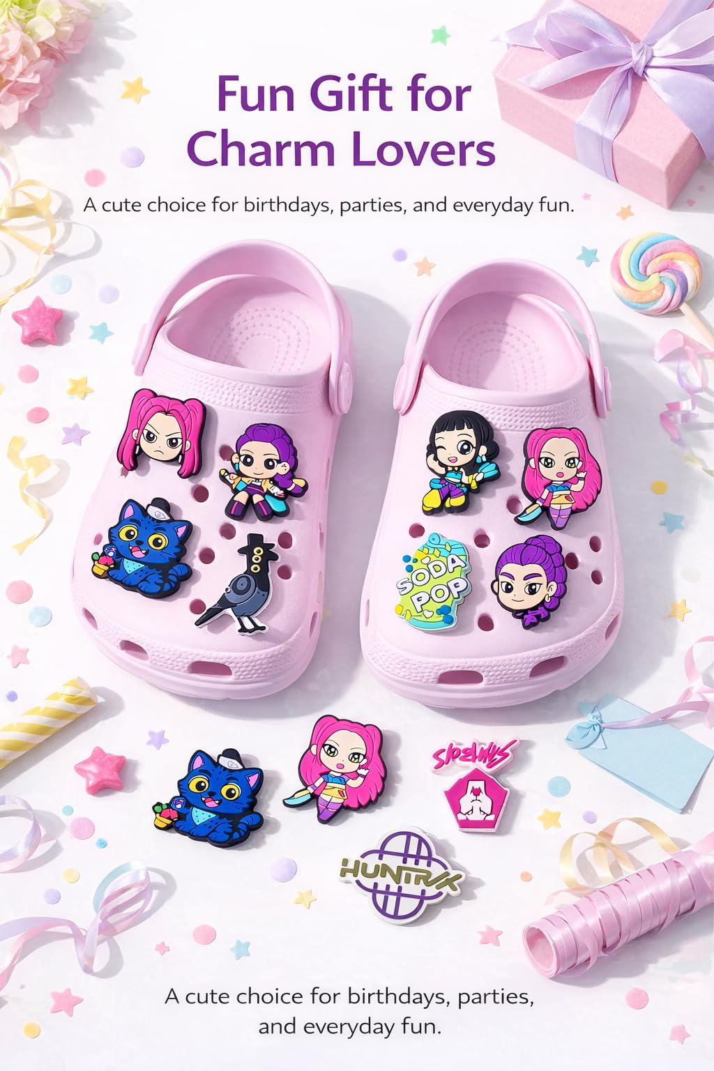 Demon Hunters Birthday Decorations, 20PCS Demon Hunters Silicone Shoe Charm, k pop Gifts Merch Set,Kpop Party Favors — view 5