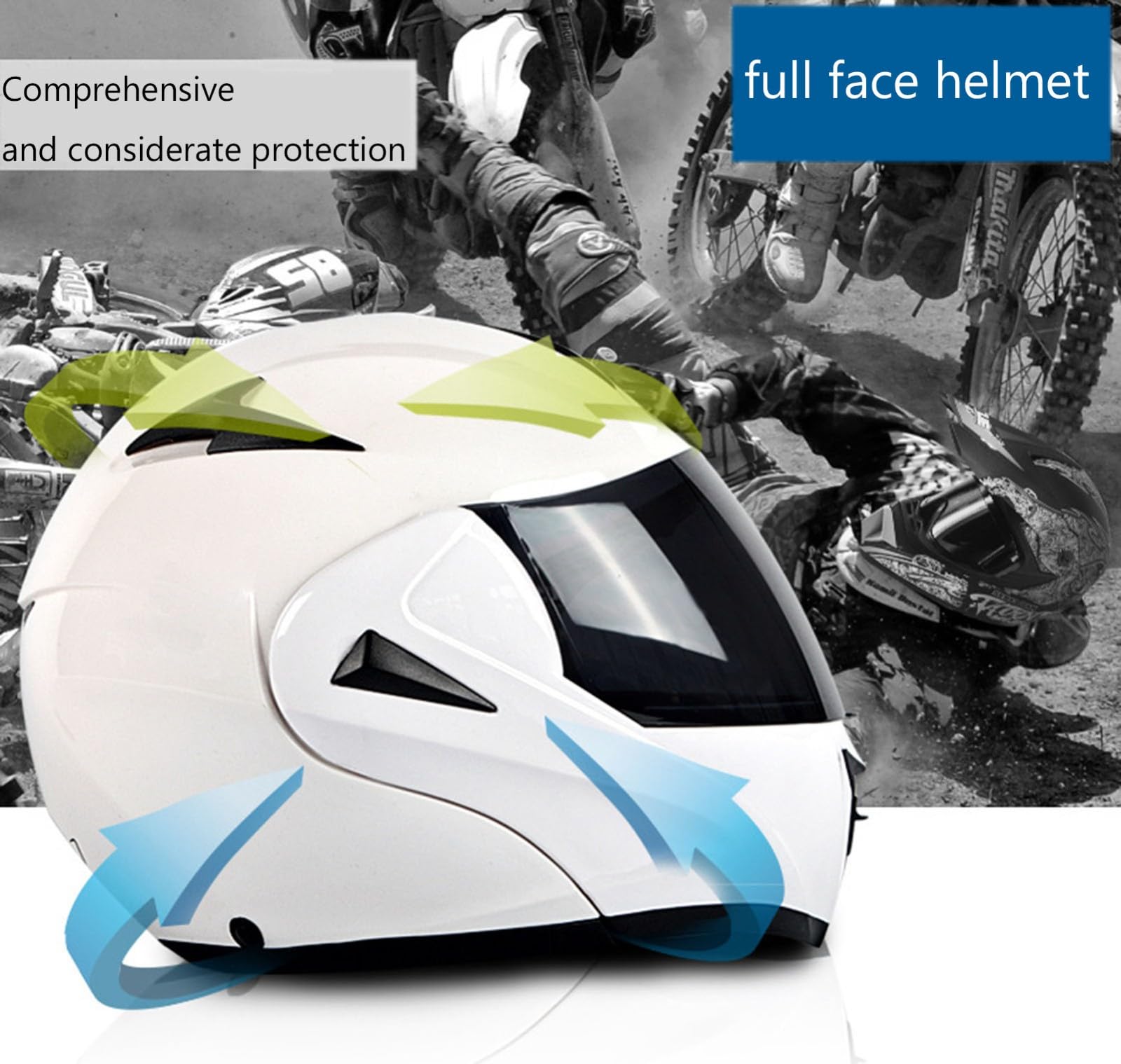Integralny kask motocyklowy Bluetooth, z dwuwarstwowym zintegrowanym wizjerem, kask z klapą, dopuszczenie DOT/ECE, dla dorosłych mężczyzn i kobiet, wyścigów
