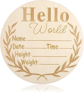 1Pcs Newborn Announcement Sign Hello World Newborn Sign Round Wooden Newborn Baby Birth Announcement Sign Baby Name Announcement Sign For Girl Boy Photo Prop Baby Shower Nursery Gift