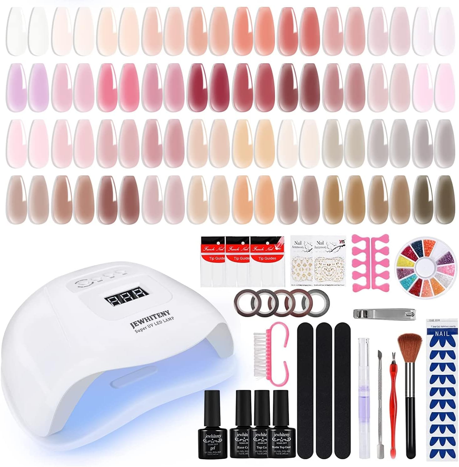 JEWHITENY 45pcs Gel Nail Polish Kit with U V Light 120 Nail Dryer, 40 Colors Jelly Nude Pink Red Netural Gel Polish Set with Glossy & Matte Top Coat Base Coat Nail Art DIY Salon Gift.