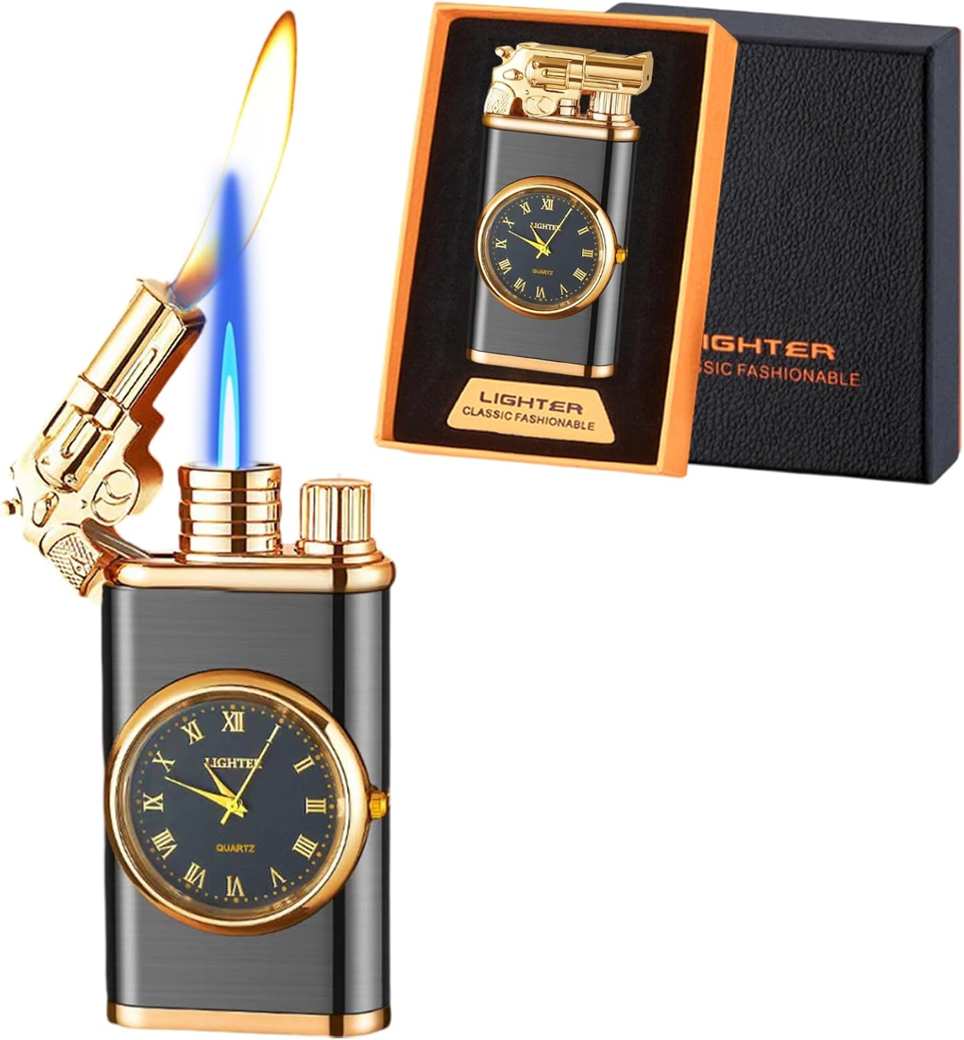 Magic Dragon Dual Flame Windproof Lighter - Adjustable Flame, Refillable Butane Gas for Men, Women, Outdoor Candle - Black