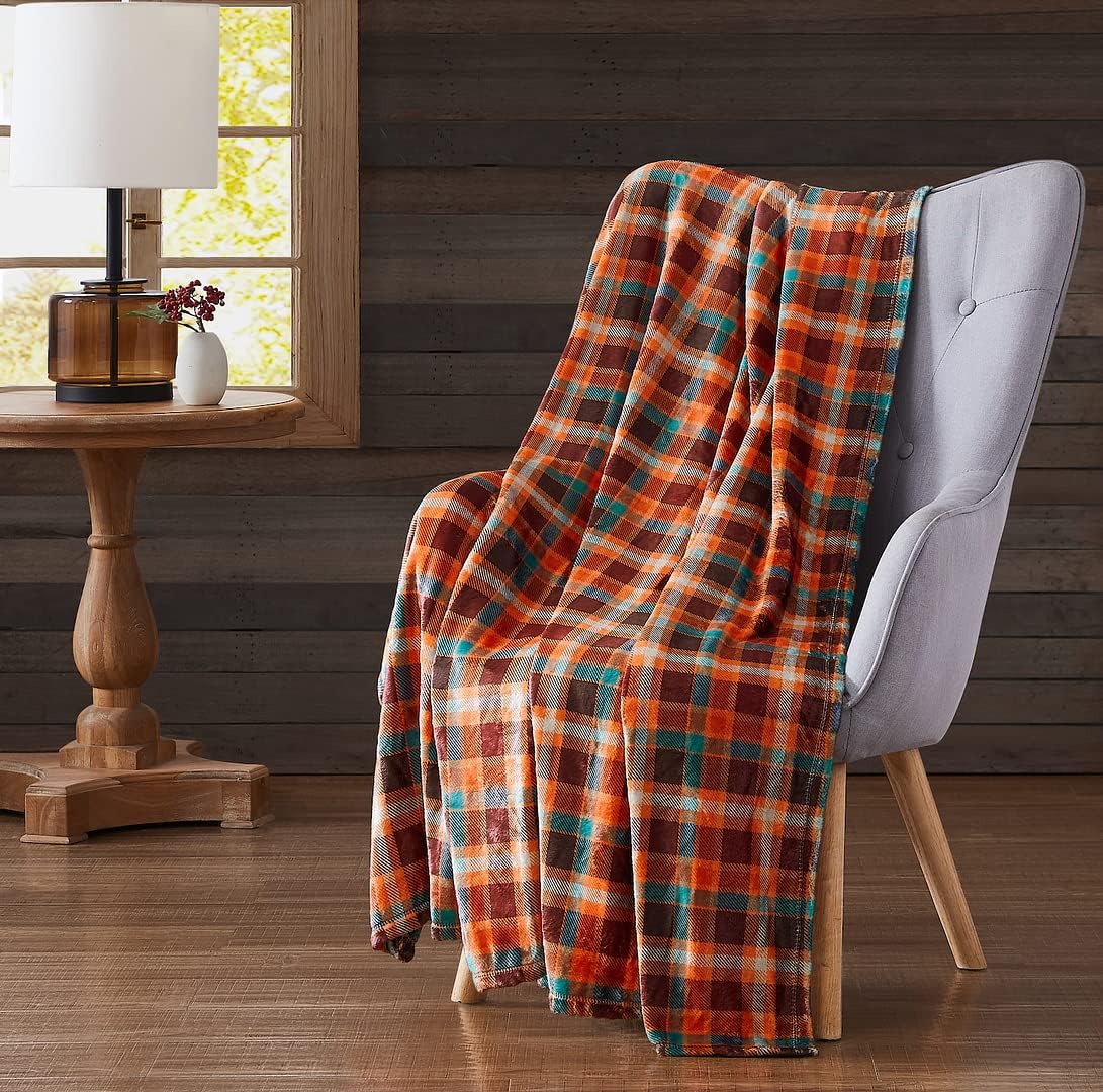 Winter Plaid Fleece Throw Blanket: Soft Plush Flannel Accent for Bed or Couch Orange, Teal Burgundy 50 x 70 inches - Image 5