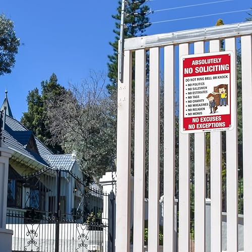Miniatura 2 de SmartSign Cartel de metal con gráfico "Absolutely No Soliciting - Do Not Ring Bell Or Knock" de 10 x 7 pulgadas, aluminio de 40 mil, material