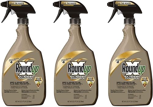 Roundup 5107300 Extended Control Weed and Grass Killer Plus Weed Preventer II - Spray gatillo listo para usar, 24 onzas, paquete de 3