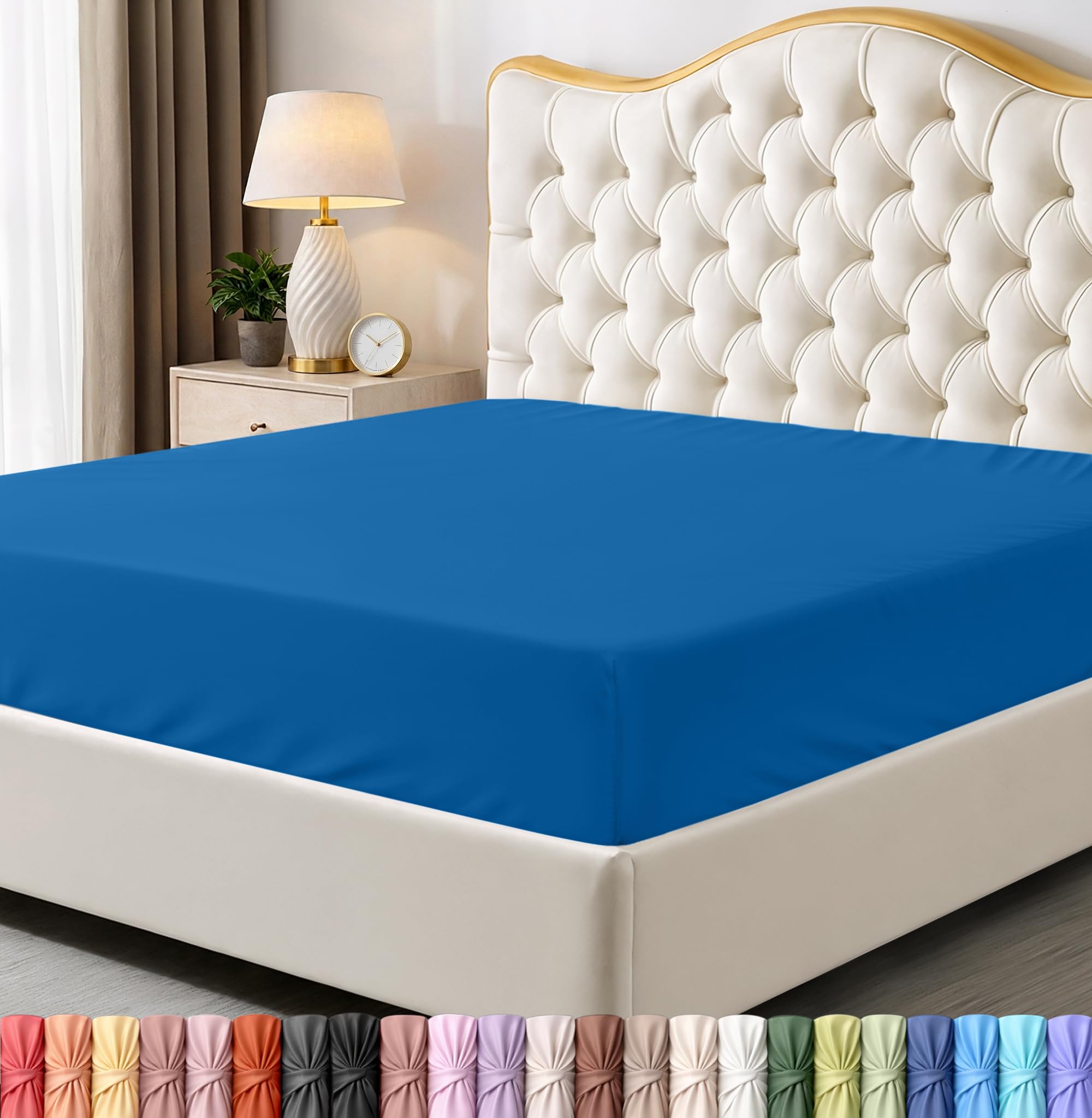Queen Fitted Sheet, Ultra Soft Fits Up to 16 Inch Deep Pocket, Dusk Blue | Hotel Comfort, Cooling & Breathable Cotton like Polyester, Easy Fit, Wrinkle & Fade Resistant, Snug Fit, Easy Care, Oeko-Tex Dusk Blue Queen