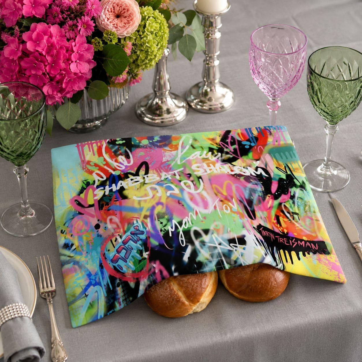 Custom Pop Challah Cover Shabbat - Satin Silk Bread Cover Judaica Yom Tov