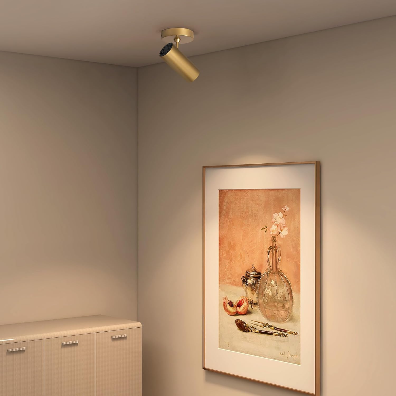 Aisilan 9W LED Gold Directional Dimmable Ceiling Spotlight Indoor, Anti-Glare Adjustable Angle Wired Spot Light for Picture, Bedroom and Kitchen - Warm Light 3000K, CRI 97 Flicker-Free