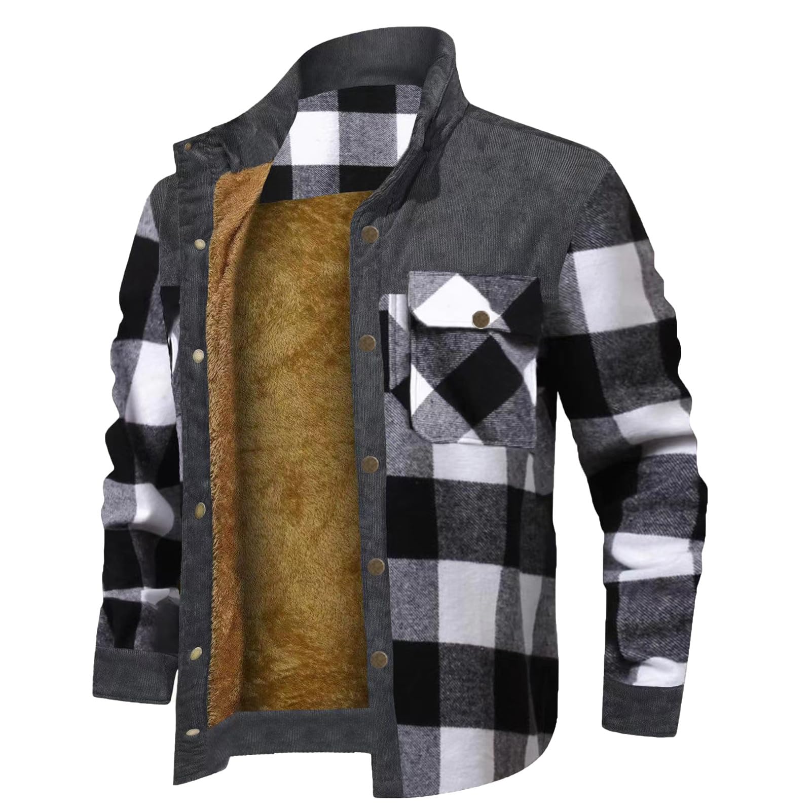 Holzfäller Thermohemd Herren Gefüttert Fleecejacke Karierte Teddy Fleece Flanellhemd Langarm Zipper Karierthemd Hemdjacke Thermo Arbeitshemd Holzfällerhemd Warme Verdickt