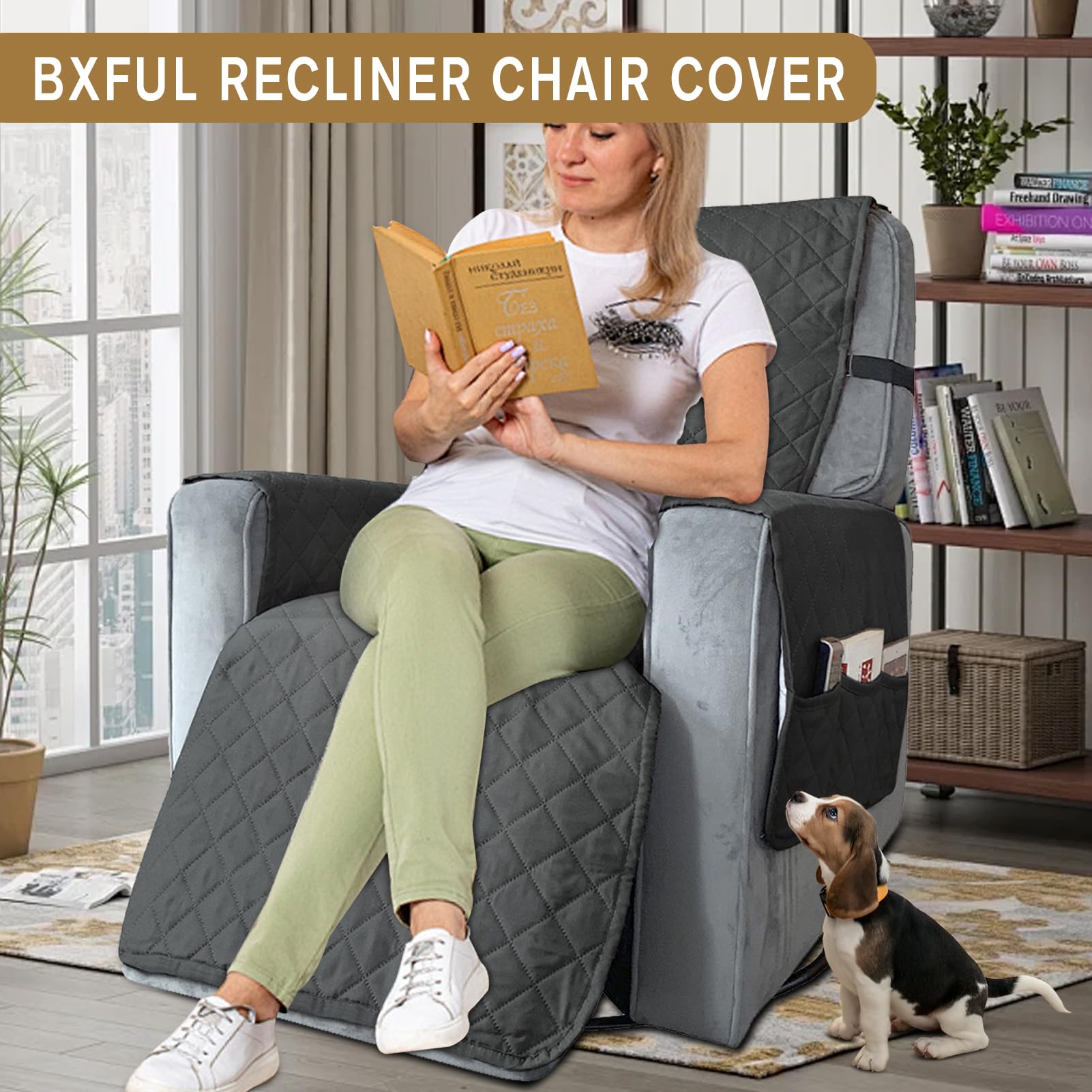 BXFUL Waterproof Recliner Chair Cover with Pockets, Elastic Strap - Image 4