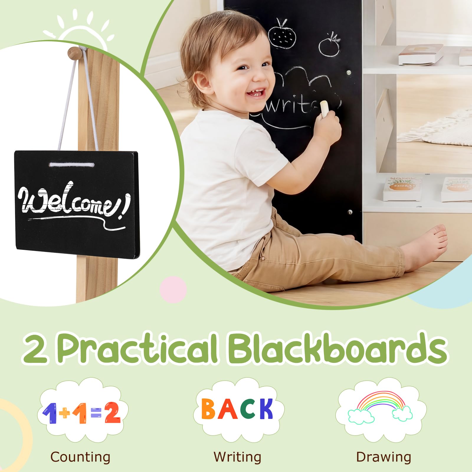FANTASK Holz Kinder Kaufladen, Kaufmannsladen mit Einkaufswagen, Verkaufsautomat Spielzeug, Kasse & Spiellebensmittel, Supermarkt Spielzeug für Kinder 3+ Jahre
