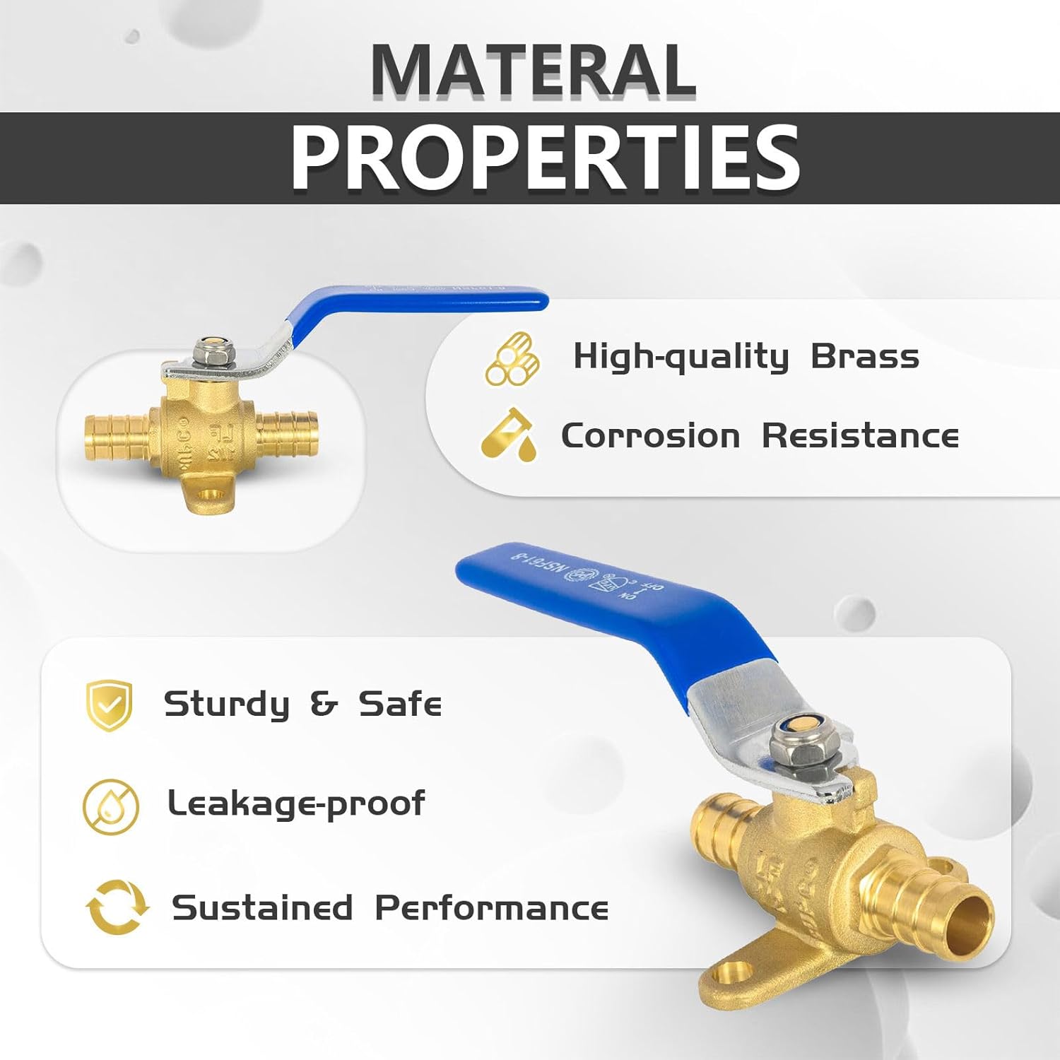 5-Pack Foskan PEX Crimp Drop Ear Full Port Ball Valve With Blue Handle, 1/2" Brass Shut-off Valve for Hot and Cold Water Distribution
