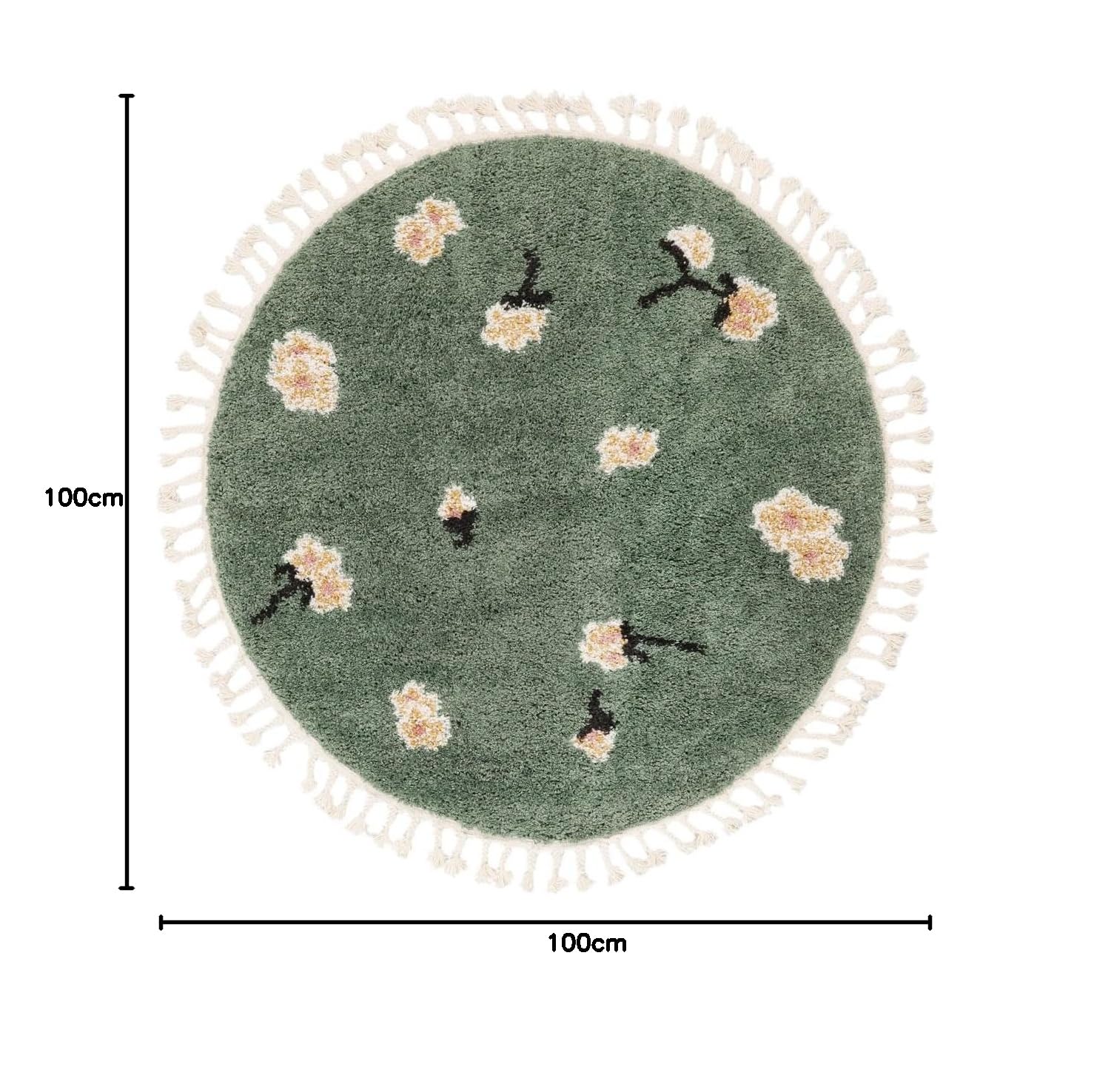 RugVista Linnea, Tapis pour Enfants, Modernes, Ø 100 cm, Rond, Poil Moyen, Salle de séjour, Chambre d'enfant, Chambre, Couloir, Nettoyage à Sec Seulement, sans Produits Chimiques Dangereux, Vert