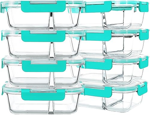 Miniatura 1 de Paquete de 8 29 onzas Contenedores de vidrio para preparación de comidas 2 compartimentos cajas Bento herméticas de vidrio con tapas recipientes de