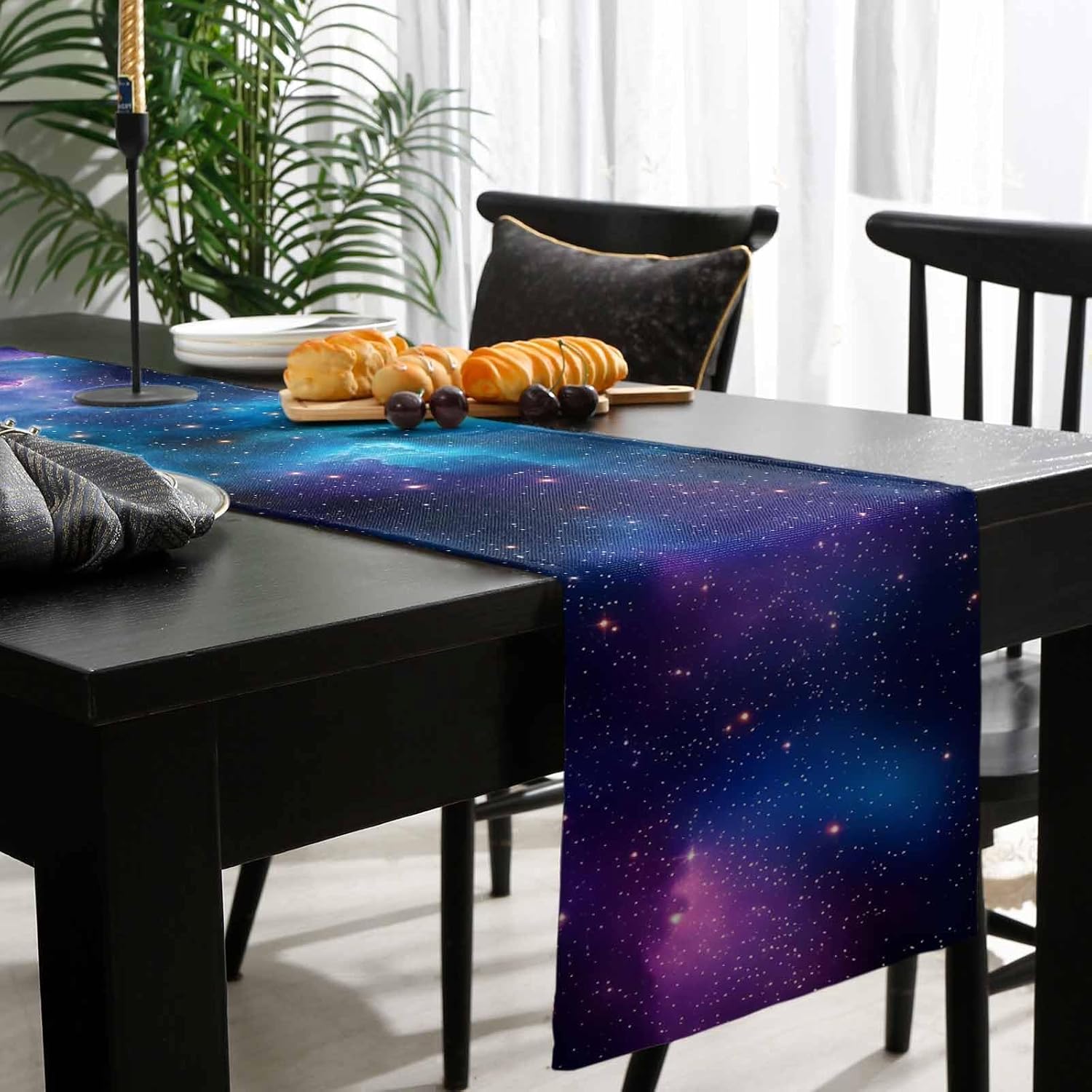 Dining Table Runner Dresser Scarf Linen Burlap Fabric,Galaxy Stars in Space Universe Celestial Astronomical Planets Washable Table Runners 72 Inches Long for Home Kitchen Wedding Party Decor