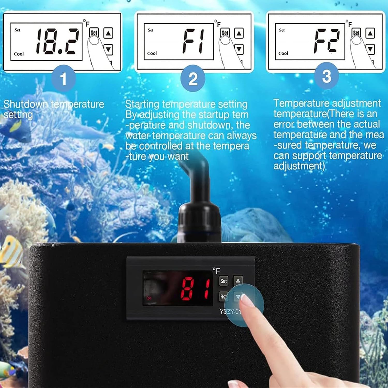 Qiang 160L/300L/500L Refroidisseur d'eau D'aquarium,Thermostat D'aquarium,Fish Tank Chiller Refroidisseur De Réservoir Poisson,pour Culture Hydroponique d'eau Salée/d'eau Douce,160L/42GAL