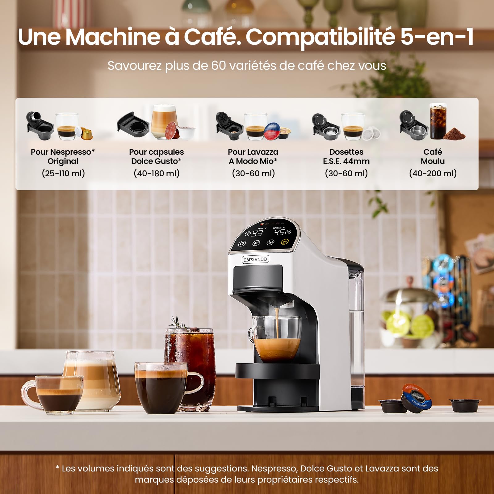 Magician2 Cafetière Capsule et Dosette 5 en 1 pour Nespresso, Dolce Gusto, Lavazza A Modo Mio, ESE 44 & Café Moulu, 20bar, Préinfusion, Écran Tactile, Débitmètre, Auto-Lock, Sans BPA, Maison et Bureau