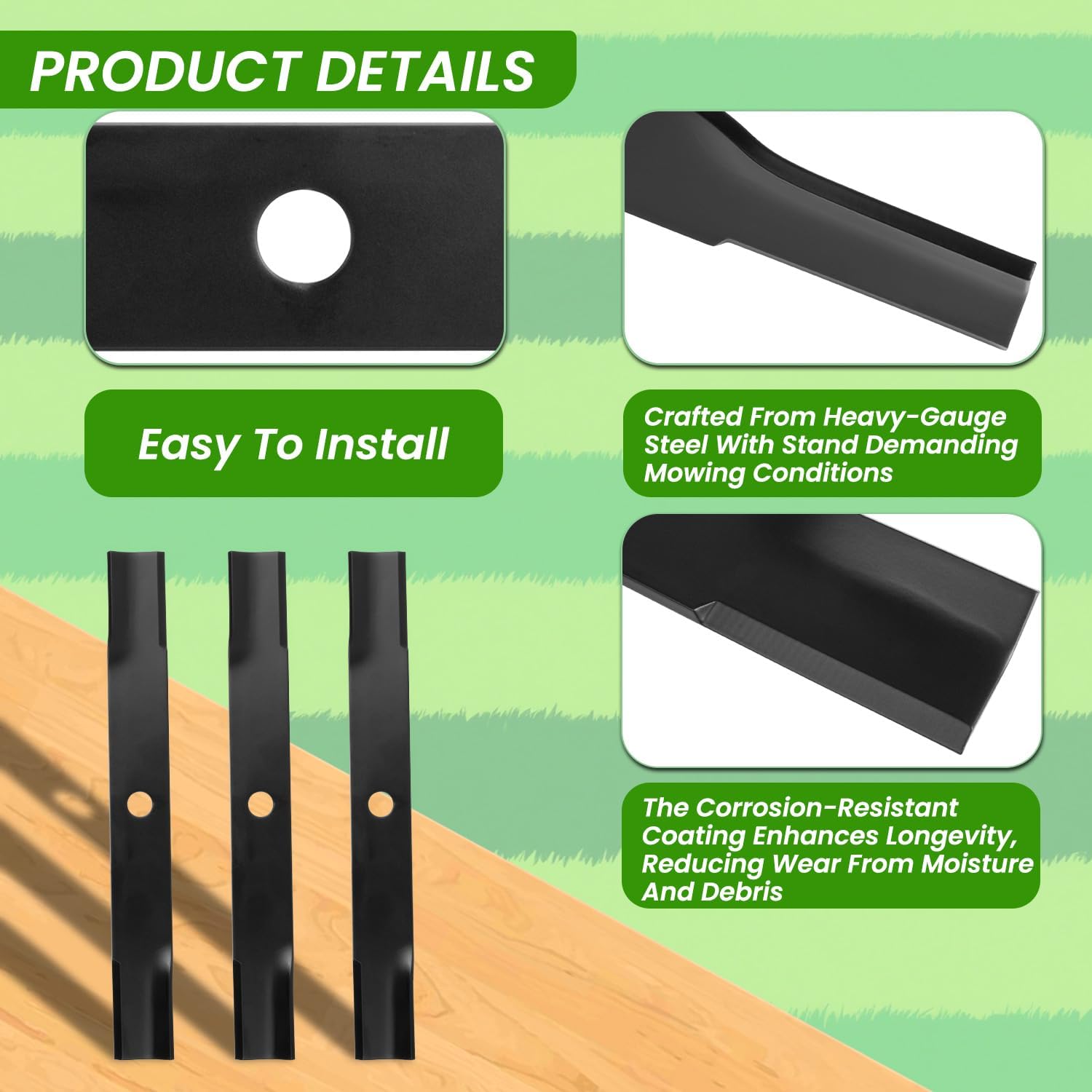 1759055YP High Lift Lawn Mower Blades Compatible with Simplicity, Snapper, Ferris, Murray, Jonsered, Poulan 48" Mower Deck Replaces 1757303YP, 1759055, 1757303 3 Packs