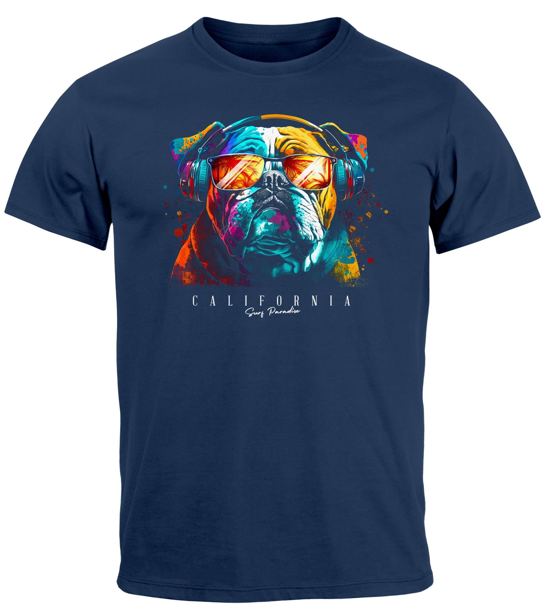 Neverless Herren T-Shirt Print California Bulldog Musik Kunst Motiv DJ Fashion Aufdruck Streetstyle Gruppe von 4XL