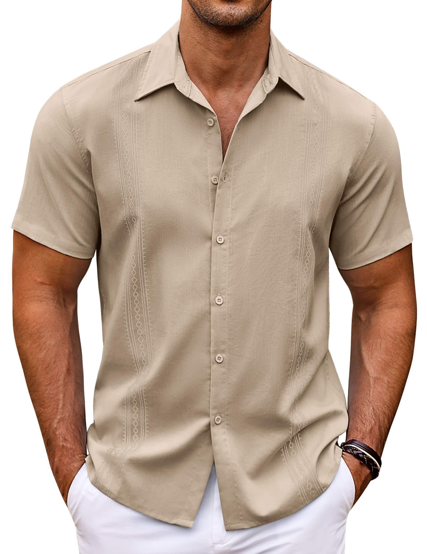 COOFANDY Men's Cuban Guayabera Shirt Short Sleeve Button Down Shirts Casual Summer Beach Shirts