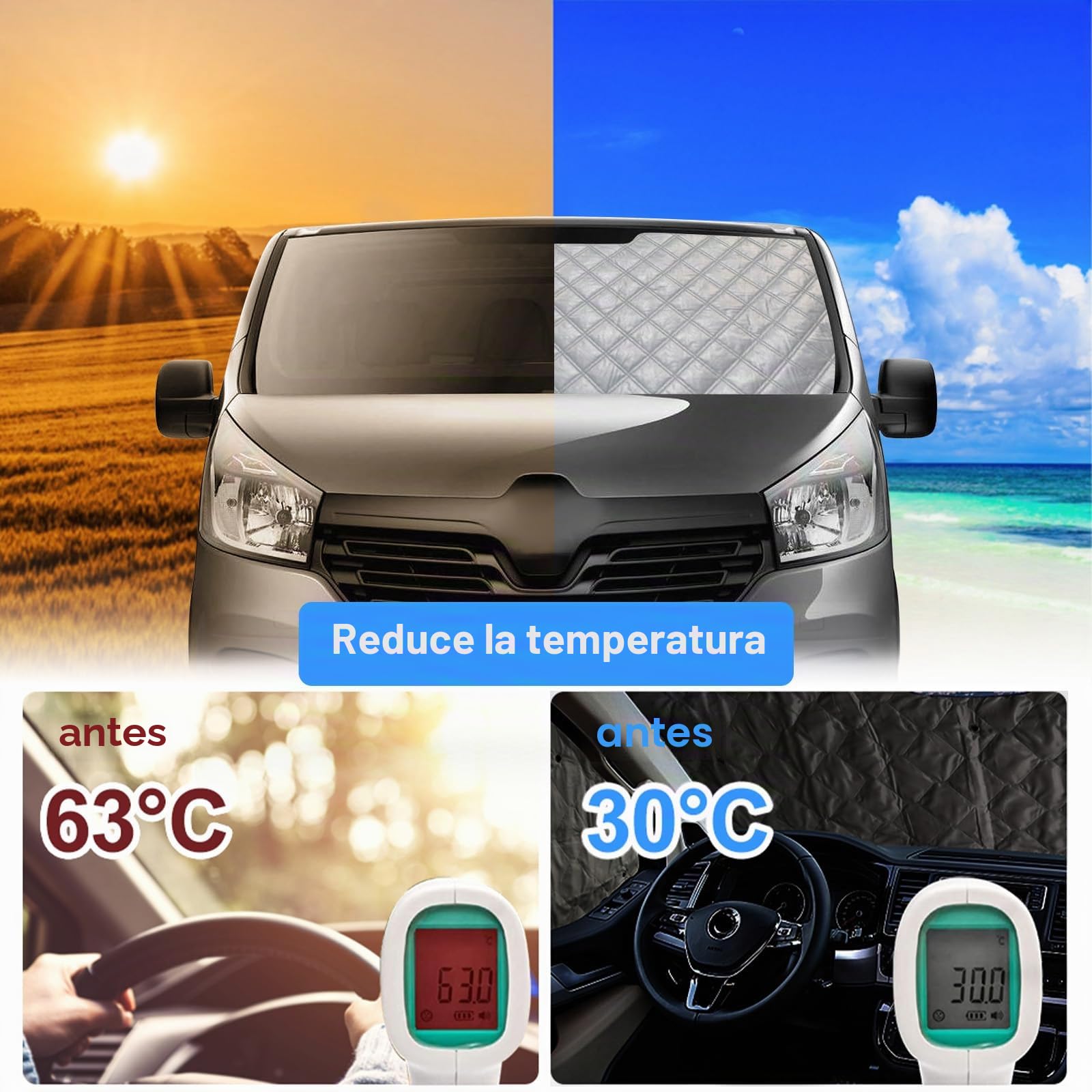8 Piezas Parasol del Parabrisas Automóvil Reemplazo para Renault Trafic LWB 2001-2014, Cabina del Conductor Reemplazo para Opel Vivaro LWB 2001-2014, Cubierta de Parasol, Parasol Plegable