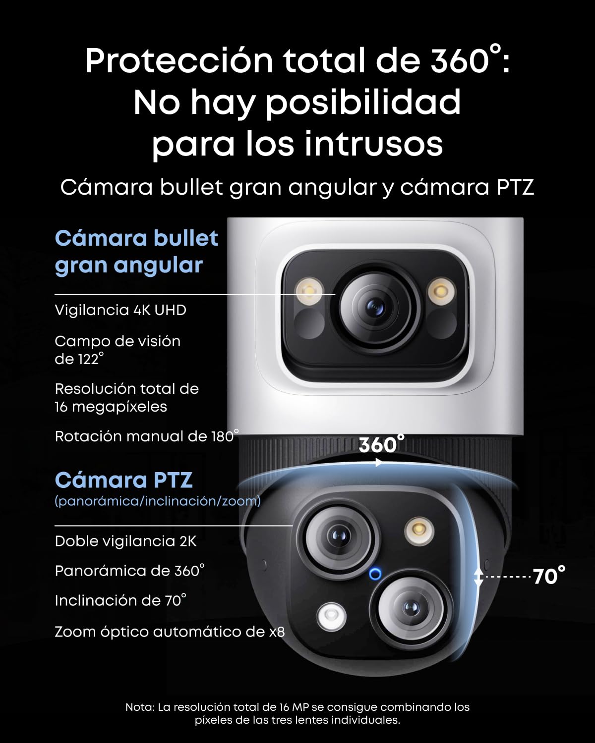 eufy Security S4 Camaras de vigilancia Exterior PoE NVR, 2 cámaras Bullet-PTZ, 2 cámaras Torre, Encuadre y Seguimiento automático IA, búsqueda Inteligente de Video, luz estroboscópica, grabación 24/7
