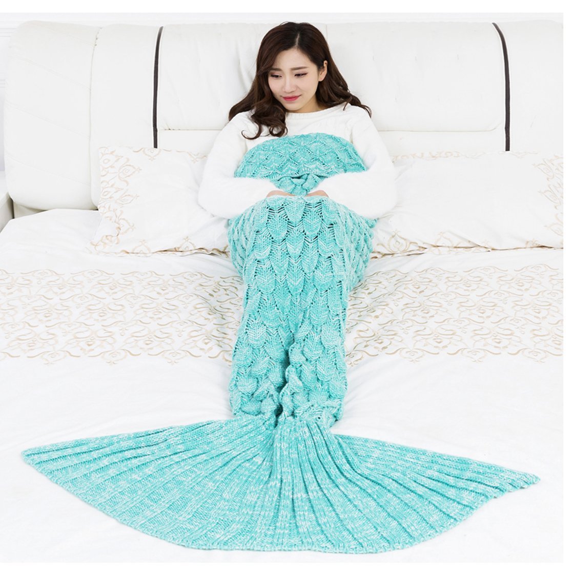 BNLP ラグ ブランケット ビンテージ 人魚 マーメイド 骨 魚 セクシー Amazon｜マーメイドブランケット 針編着る毛布 可愛いブランケット