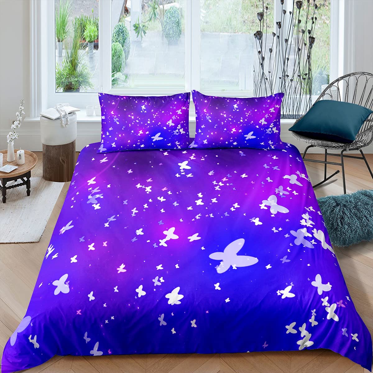 ARTALL Set Copripiumino Matrimoniale Con Farfalle - Biancheria Letto In Microfibra Leggera