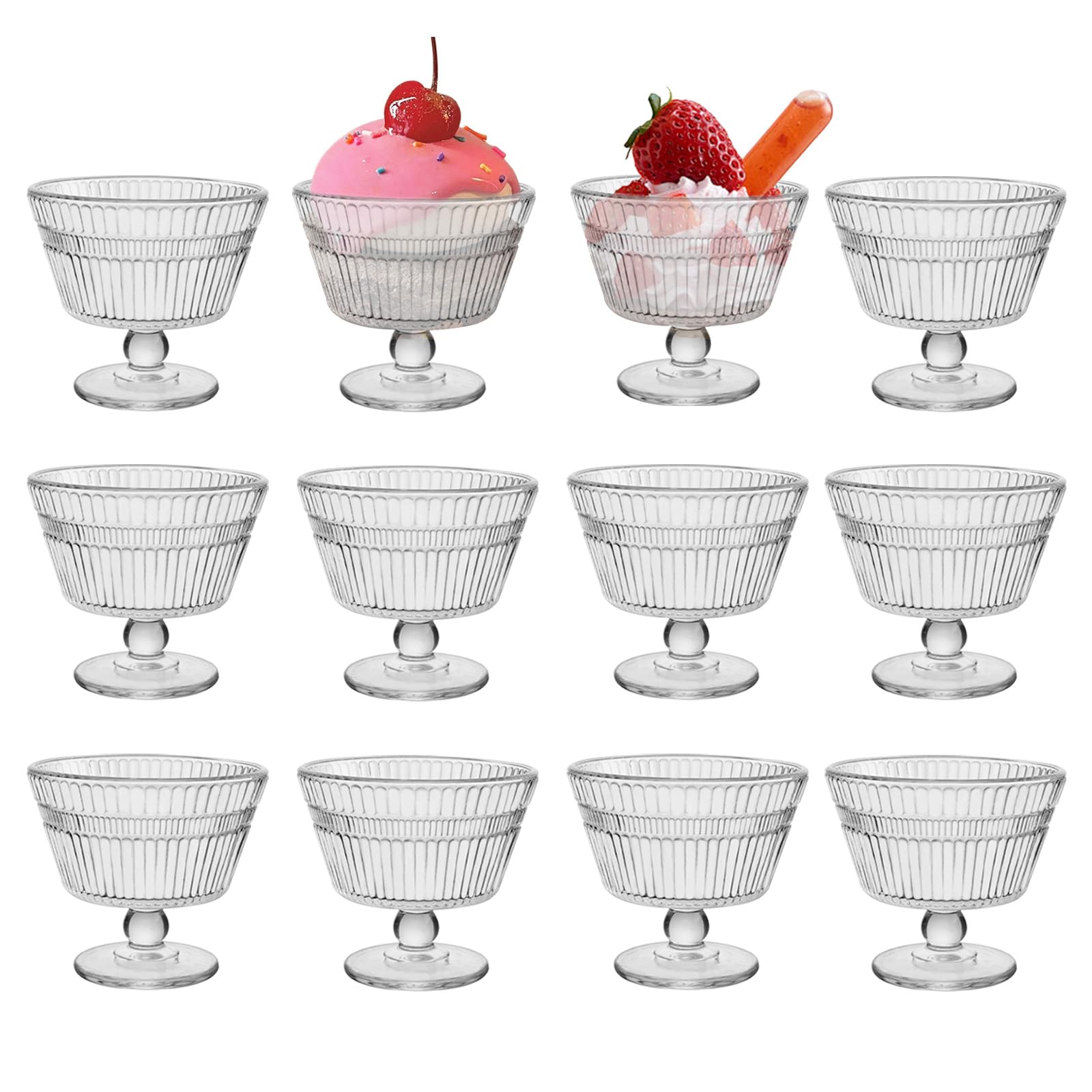 Juego de 8 cuencos de postre de vidrio vintage, vasos de helado de 9 onzas para helado, sorbete, fruta, aperitivos, yogur y aperitivos