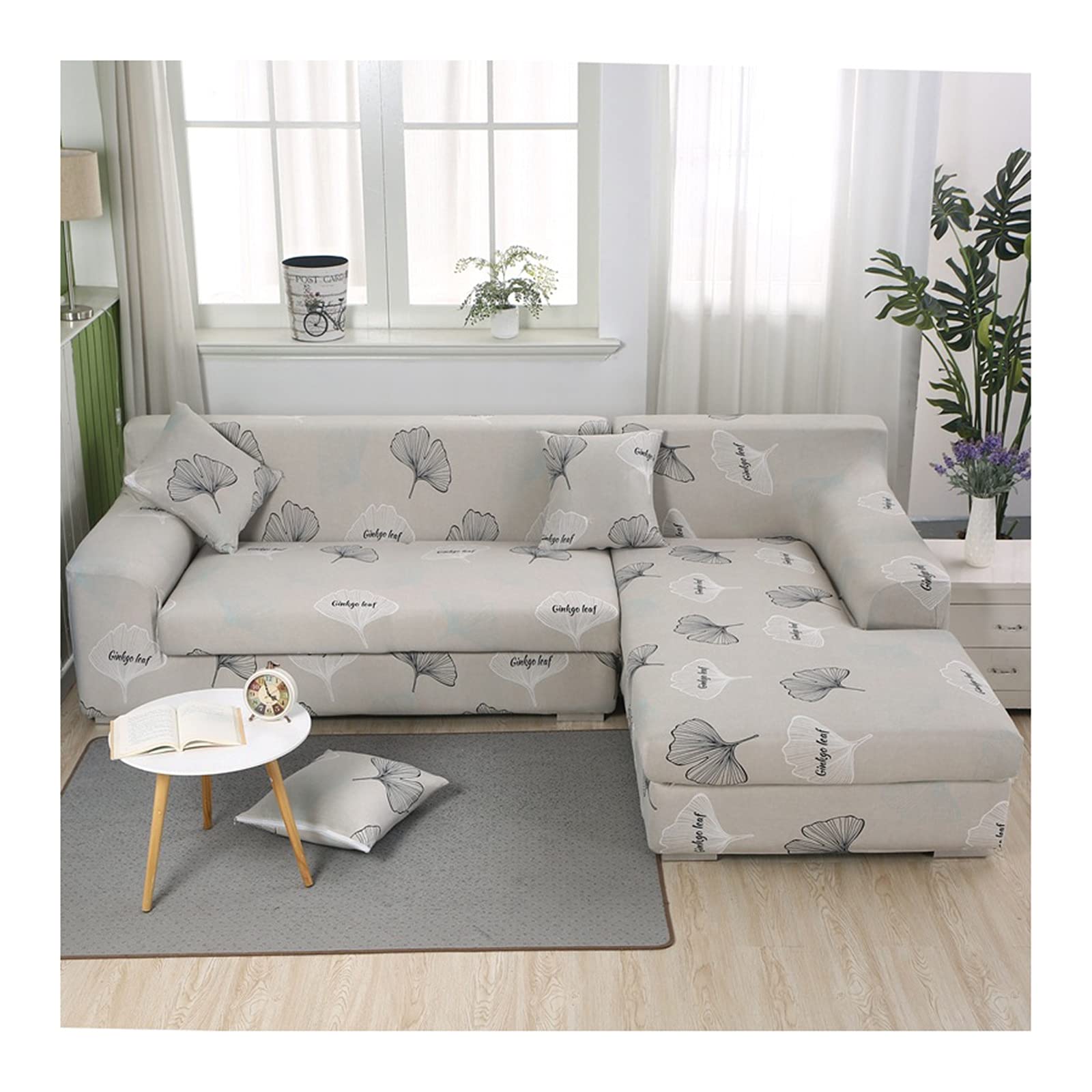 Housse de canapé 2 places ginkgo extensible 145-185cm pour salon