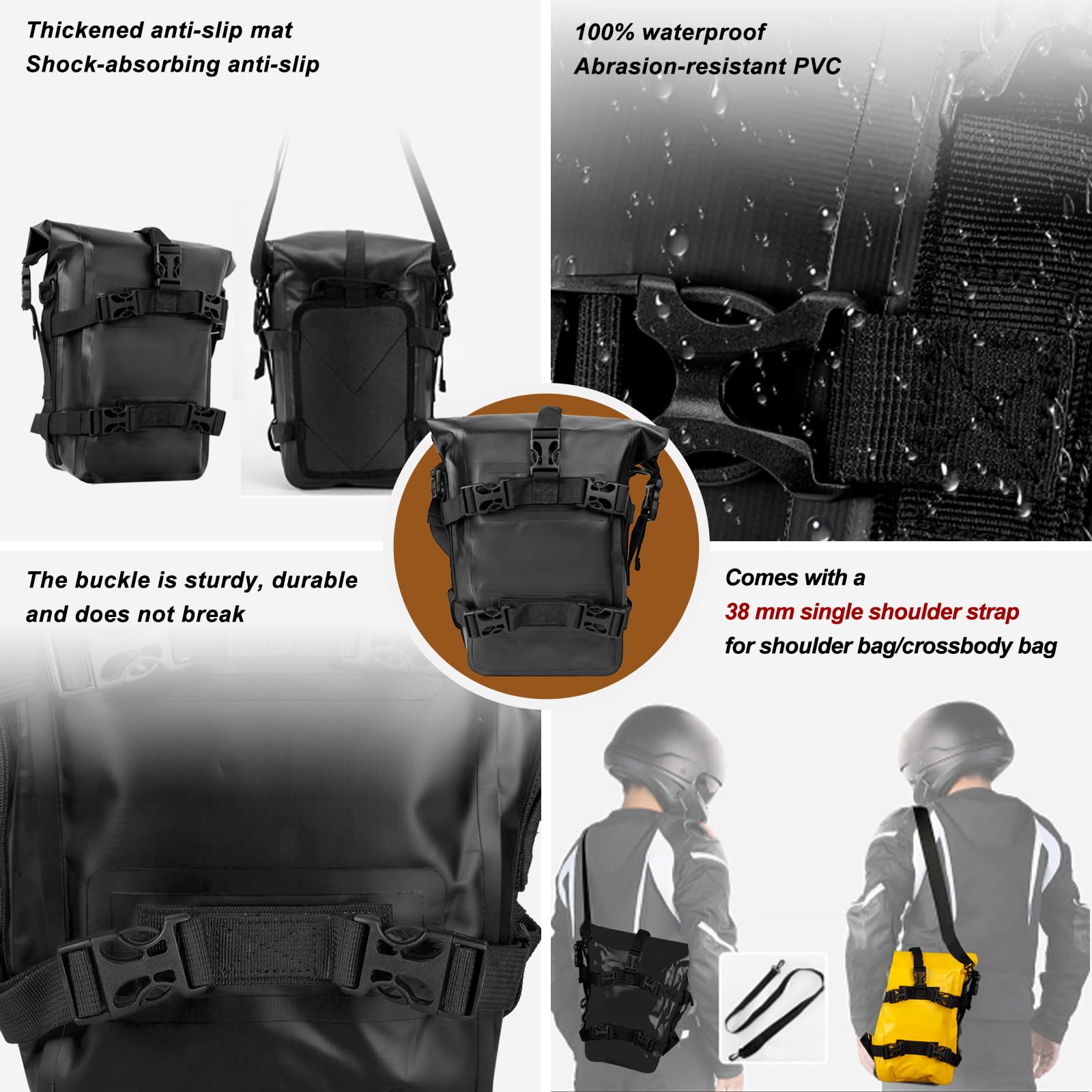 Borsa da viaggio per moto, 100% impermeabile, da 8 litri, con cinghie regolabili, zaino universale per ADV Touring fuoristrada (nero, 1 pezzo)