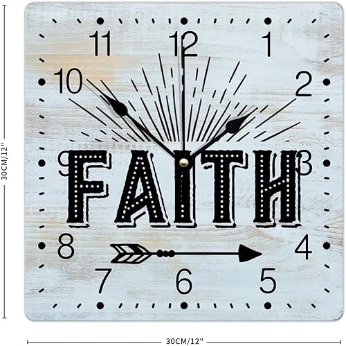 Miniatura 2 de Faith - Reloj de PVC con letras envejecidas y cuadradas, reloj colgante cuadrado de 12 pulgadas, silencioso, sin tictac, decoración del hogar para
