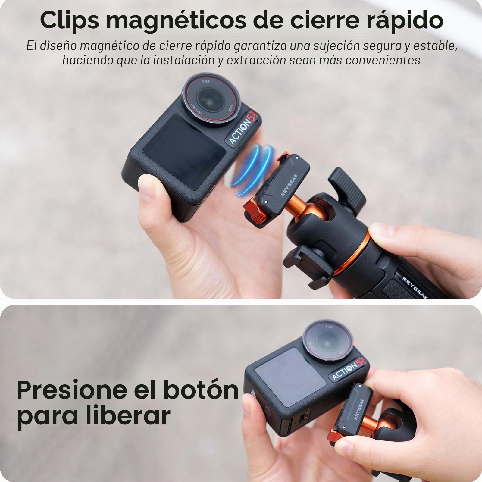 REYGEAK Trípode de extensión magnético para dji Osmo 360 Action 5 Pro/4/3, 55 cm Ajustable, con Zapata fría y Adaptador de Cambio rápido para dji OSMO Action Accesorios