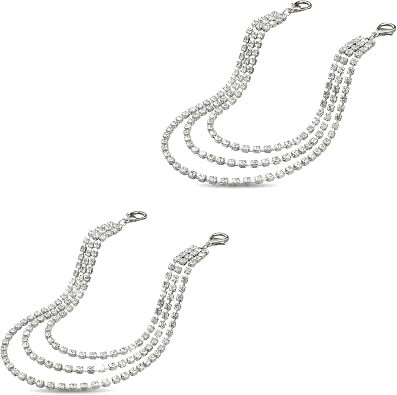 2Pcs Boot Chains for Women Jewelry Charms Accessories Silver Triple Layer Rhinestone Shoelace Chain Tassel Crystal Boot Sneaker Shoe Chains for Ladies Fashion