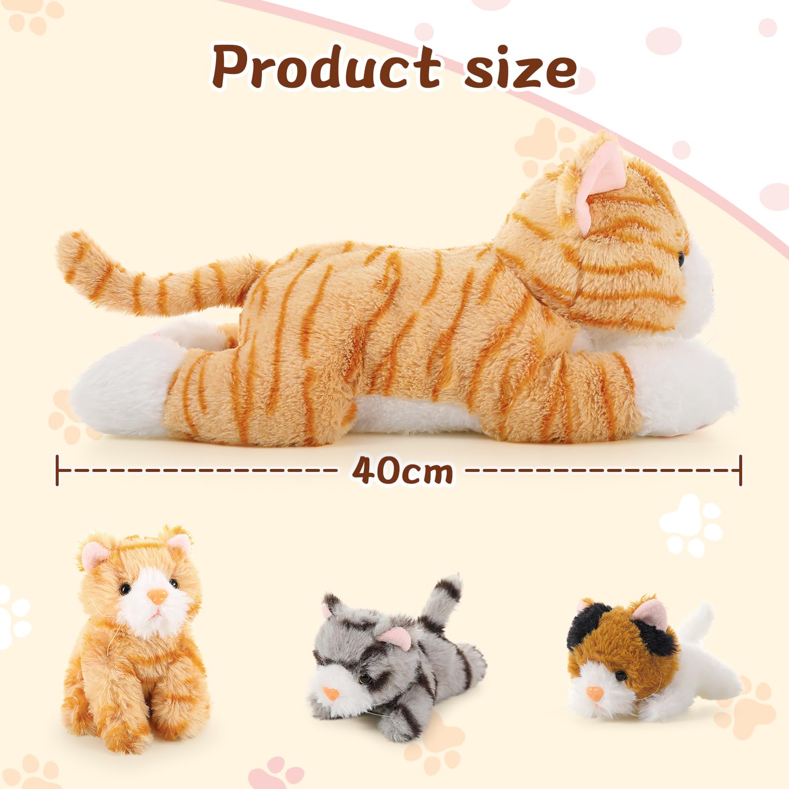 MorisMos Cat Teddy Soft Toy, 40cm Mom Plush with 3 Cuddly Baby Inside Kawaii Kittens Realistic Fluffly Cat Gift for Kids Girlfriend Birthday Christmas Deco — view 2