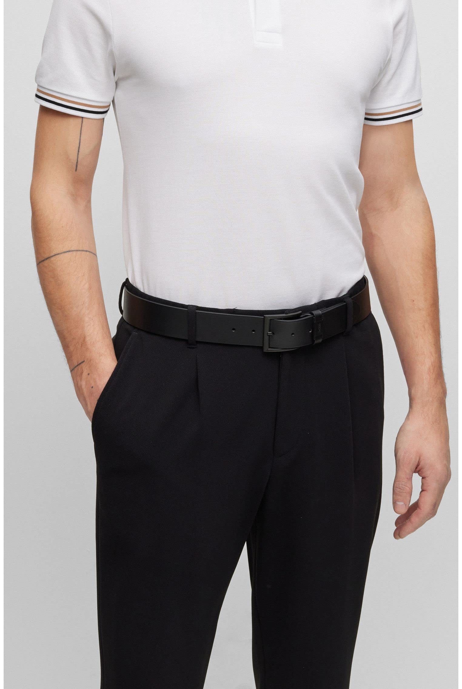 BOSS Herren Connio-B Sz40 Gürtel aus italienischem Leder mit Logo auf der Schlaufe