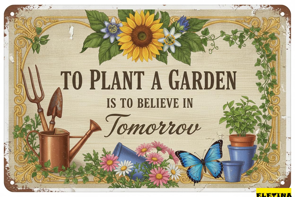 To Plant Garden Believe Tomorrow Tin Sign, 8x12 Inch
