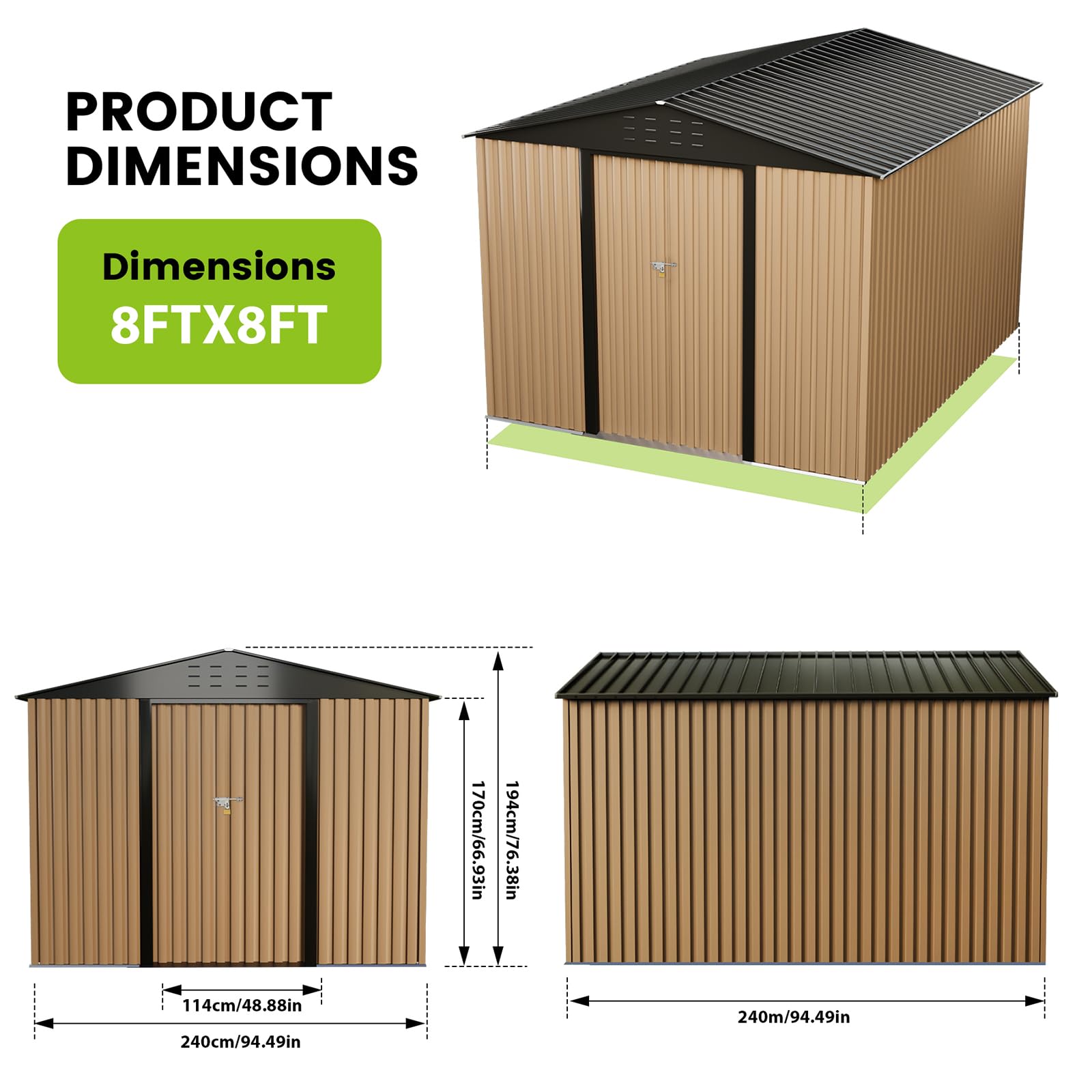 Garvee Abri De Jardin Métallique 10x12 ft, Remise Extérieure Spacieuse en Acier Galvanisé avec Portes Verrouillables, Toit Incliné Et Ventilation Intégrée