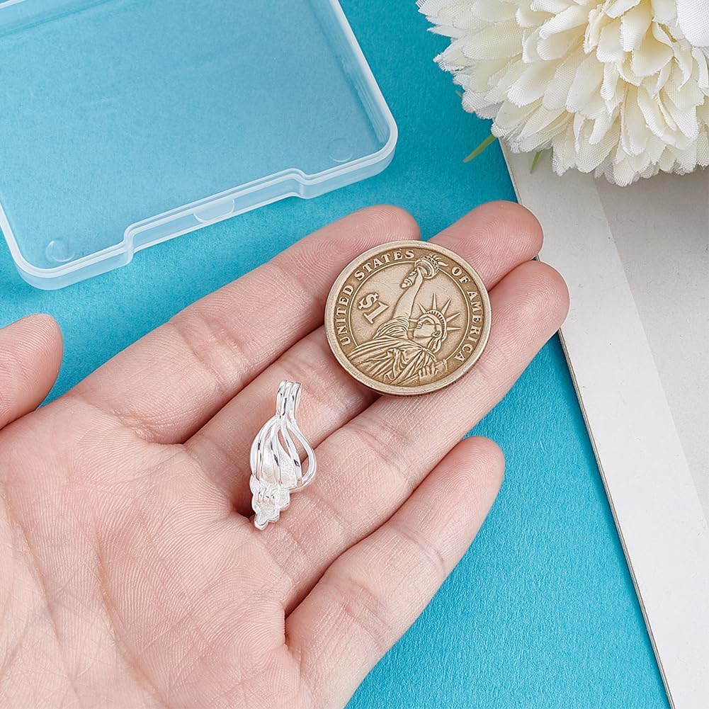 PH PandaHall 925 Sterling Silver Pearl Cage Charm Bead Holder for Pearl Cage Pendant Hollow Locket Charm for Jewellery Making - Image 3