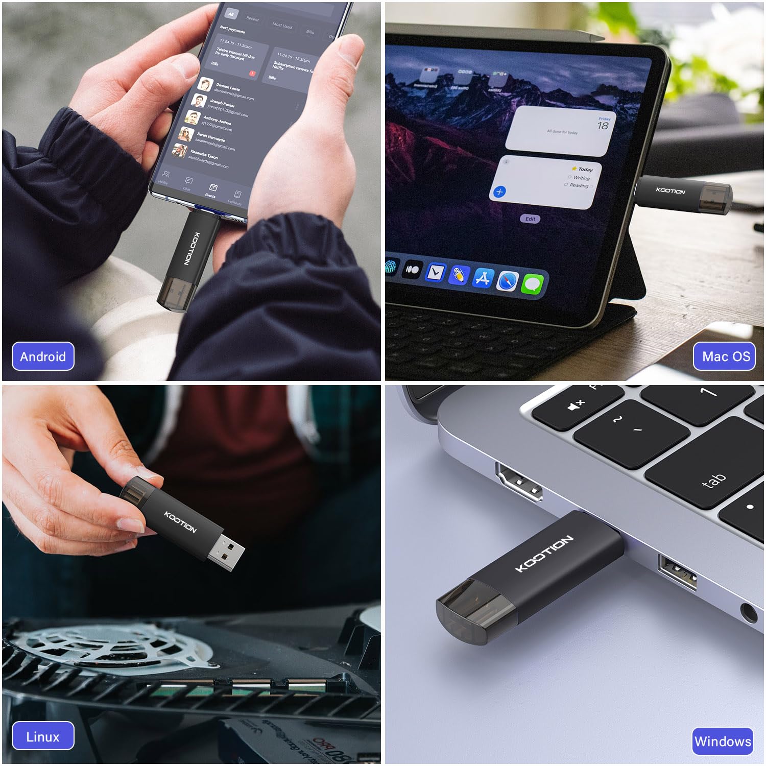 KOOTION 3 Pezzi Chiavetta USB Tipo C 128 GB 2 in 1 USB 2.0 OTG Set Pennetta | Pendrive 128GB Piccolo e Leggero Set Pendrive Tipo C Memoria Per Android/Window/PC/MacBook, ect